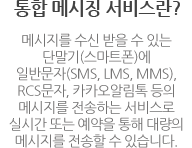 메시지를 수신 받을 수 있는 단말기(스마트폰)에 일반문자(SMS, LMS, MMS), RCS문자, 카카오알림톡 등의 메시지를 전송하는 서비스로 실시간 또는 예약을 통해 대량의 메시지를 전송할 수 있습니다.