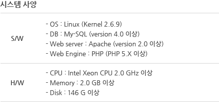 시스템 사양 (하단 설명 참조)